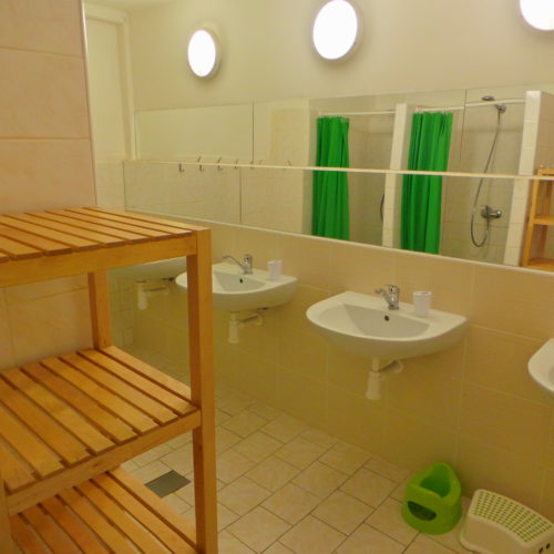 Koupelna s více umyvadly a sprchovými kouty